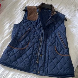 Woman’s: Polo by RL Navy Blue Puffer Vest w/brown trimmings Size: XL